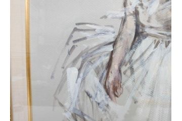 真作　吉野谷幸重　「踊り子」　10P(10号)　紙油彩画　絵画(一水会会員、人物画、女性、バレリーナ、肉筆、サイン入り、額装、タトウ箱付き)(R-080399)