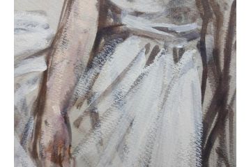真作　吉野谷幸重　「踊り子」　10P(10号)　紙油彩画　絵画(一水会会員、人物画、女性、バレリーナ、肉筆、サイン入り、額装、タトウ箱付き)(R-080399)