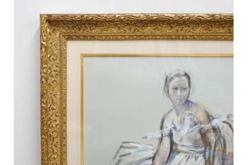 真作　吉野谷幸重　「踊り子」　10P(10号)　紙油彩画　絵画(一水会会員、人物画、女性、バレリーナ、肉筆、サイン入り、額装、タトウ箱付き)(R-080399)
