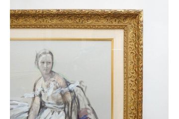 真作　吉野谷幸重　「踊り子」　10P(10号)　紙油彩画　絵画(一水会会員、人物画、女性、バレリーナ、肉筆、サイン入り、額装、タトウ箱付き)(R-080399)