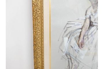 真作　吉野谷幸重　「踊り子」　10P(10号)　紙油彩画　絵画(一水会会員、人物画、女性、バレリーナ、肉筆、サイン入り、額装、タトウ箱付き)(R-080399)