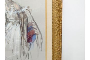 真作　吉野谷幸重　「踊り子」　10P(10号)　紙油彩画　絵画(一水会会員、人物画、女性、バレリーナ、肉筆、サイン入り、額装、タトウ箱付き)(R-080399)