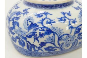 陶玉園　五助製　瀬戸焼　染付　楼閣山水図　約18cm　5.7寸　緻密に描かれたデザインが美しい鉢(風景、深皿、和皿、中皿、変形皿、深鉢、和食器、裏印、五寸七分)(R-080400)