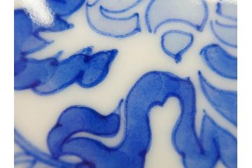 陶玉園　五助製　瀬戸焼　染付　楼閣山水図　約18cm　5.7寸　緻密に描かれたデザインが美しい鉢(風景、深皿、和皿、中皿、変形皿、深鉢、和食器、裏印、五寸七分)(R-080400)