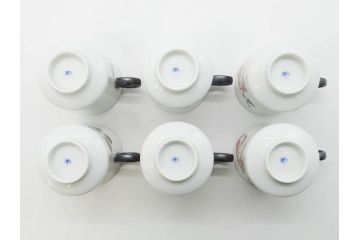 戦前　オールド香蘭社　有田焼　色絵　金彩　落ち着いた佇まいのカップ&ソーサー6客セット(カラスウリ?、植物、C&S、碗皿、洋食器、裏印)(R-080402)