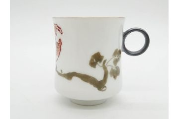 戦前　オールド香蘭社　有田焼　色絵　金彩　落ち着いた佇まいのカップ&ソーサー6客セット(カラスウリ?、植物、C&S、碗皿、洋食器、裏印)(R-080402)