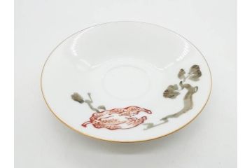 戦前　オールド香蘭社　有田焼　色絵　金彩　落ち着いた佇まいのカップ&ソーサー6客セット(カラスウリ?、植物、C&S、碗皿、洋食器、裏印)(R-080402)