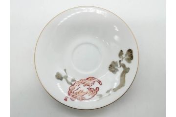 戦前　オールド香蘭社　有田焼　色絵　金彩　落ち着いた佇まいのカップ&ソーサー6客セット(カラスウリ?、植物、C&S、碗皿、洋食器、裏印)(R-080402)