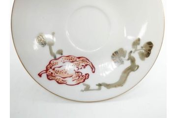 戦前　オールド香蘭社　有田焼　色絵　金彩　落ち着いた佇まいのカップ&ソーサー6客セット(カラスウリ?、植物、C&S、碗皿、洋食器、裏印)(R-080402)