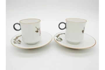 戦前　オールド香蘭社　有田焼　色絵　金彩　落ち着いた佇まいのカップ&ソーサー6客セット(カラスウリ?、植物、C&S、碗皿、洋食器、裏印)(R-080402)