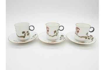 戦前　オールド香蘭社　有田焼　色絵　金彩　落ち着いた佇まいのカップ&ソーサー6客セット(カラスウリ?、植物、C&S、碗皿、洋食器、裏印)(R-080402)