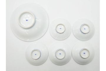 戦前　オールド香蘭社　有田焼　染錦　万年青　(大)約25cm　8寸/(小)約14cm　4.5寸　お料理を引き立ててくれる大皿&小皿5枚セット(おもと、オモト、植物、和皿、和食器、裏印、八寸、四寸五分)(R-080403)