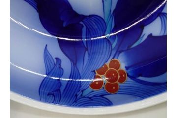 戦前　オールド香蘭社　有田焼　染錦　万年青　(大)約25cm　8寸/(小)約14cm　4.5寸　お料理を引き立ててくれる大皿&小皿5枚セット(おもと、オモト、植物、和皿、和食器、裏印、八寸、四寸五分)(R-080403)