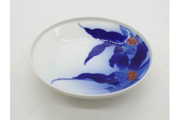 戦前　オールド香蘭社　有田焼　染錦　万年青　(大)約25cm　8寸/(小)約14cm　4.5寸　お料理を引き立ててくれる大皿&小皿5枚セット(おもと、オモト、植物、和皿、和食器、裏印、八寸、四寸五分)(R-080403)