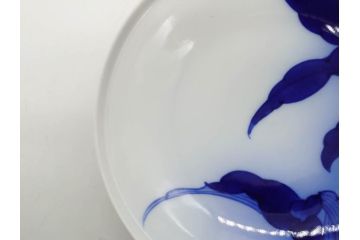 戦前　オールド香蘭社　有田焼　染錦　万年青　(大)約25cm　8寸/(小)約14cm　4.5寸　お料理を引き立ててくれる大皿&小皿5枚セット(おもと、オモト、植物、和皿、和食器、裏印、八寸、四寸五分)(R-080403)
