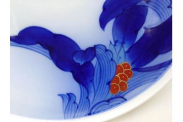 戦前　オールド香蘭社　有田焼　染錦　万年青　(大)約25cm　8寸/(小)約14cm　4.5寸　お料理を引き立ててくれる大皿&小皿5枚セット(おもと、オモト、植物、和皿、和食器、裏印、八寸、四寸五分)(R-080403)