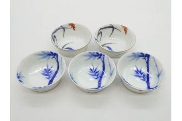 戦前　オールド香蘭社　有田焼　染付　色絵　金彩　(豆皿)約7cm　2.3寸/(花形皿)約10cm　3.2寸/(小皿)約11cm　3.4寸　(中皿)約14cm　4.6寸　様々なお料理が映える香蘭社の皿14点セット(ススキ、竹、桐、花、醤油皿、銘々皿、なます皿、深皿、変形皿、和皿、和食器、裏印、二寸三分、三寸二分、三寸四分、四寸六分)(R-080404)