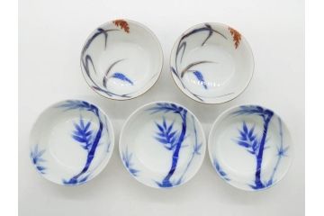 戦前　オールド香蘭社　有田焼　染付　色絵　金彩　(豆皿)約7cm　2.3寸/(花形皿)約10cm　3.2寸/(小皿)約11cm　3.4寸　(中皿)約14cm　4.6寸　様々なお料理が映える香蘭社の皿14点セット(ススキ、竹、桐、花、醤油皿、銘々皿、なます皿、深皿、変形皿、和皿、和食器、裏印、二寸三分、三寸二分、三寸四分、四寸六分)(R-080404)