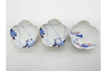 戦前　オールド香蘭社　有田焼　染付　色絵　金彩　(豆皿)約7cm　2.3寸/(花形皿)約10cm　3.2寸/(小皿)約11cm　3.4寸　(中皿)約14cm　4.6寸　様々なお料理が映える香蘭社の皿14点セット(ススキ、竹、桐、花、醤油皿、銘々皿、なます皿、深皿、変形皿、和皿、和食器、裏印、二寸三分、三寸二分、三寸四分、四寸六分)(R-080404)