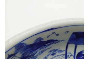江戸〜明治期　永楽年製　古伊万里　染付　大皿　深鉢　深皿　約38cm　1尺2寸　緻密な絵付けが魅力の鉢(花、人物、風景、窓絵、青花、和食器、和皿、尺皿、一尺二寸)(R-080405)