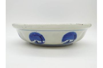 江戸〜明治期　永楽年製　古伊万里　染付　大皿　深鉢　深皿　約38cm　1尺2寸　緻密な絵付けが魅力の鉢(花、人物、風景、窓絵、青花、和食器、和皿、尺皿、一尺二寸)(R-080405)