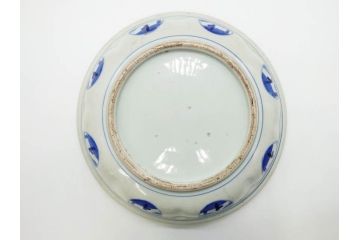 江戸〜明治期　永楽年製　古伊万里　染付　大皿　深鉢　深皿　約38cm　1尺2寸　緻密な絵付けが魅力の鉢(花、人物、風景、窓絵、青花、和食器、和皿、尺皿、一尺二寸)(R-080405)