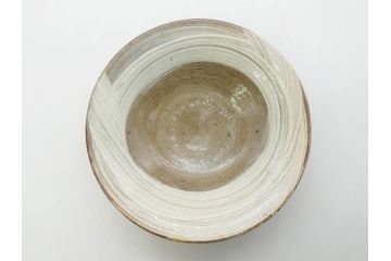 小林東五　對州窯　刷毛目(はけめ)　約20cm　6.6寸　土の温かみを感じる平皿(深皿、和皿、和食器、六寸六分、共箱付き)(R-080407)