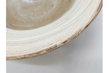 小林東五　對州窯　刷毛目(はけめ)　約20cm　6.6寸　土の温かみを感じる平皿(深皿、和皿、和食器、六寸六分、共箱付き)(R-080407)