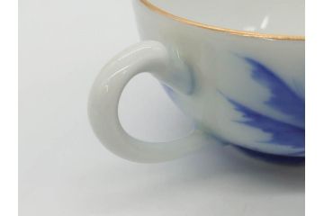 戦前　オールド香蘭社　有田焼　染付　アザミ　清楚な美しさが際立つカップ&ソーサー6客セット(薊、花、C&S、洋食器、裏印、共箱付き)(R-080410)