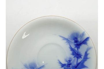 戦前　オールド香蘭社　有田焼　染付　アザミ　清楚な美しさが際立つカップ&ソーサー6客セット(薊、花、C&S、洋食器、裏印、共箱付き)(R-080410)