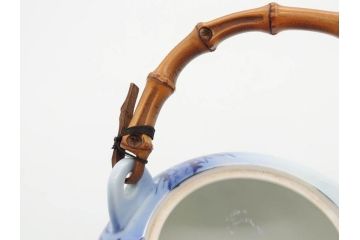戦前　オールド香蘭社　有田焼　染付　金彩　松　落ち着いた佇まいの急須(松の実、水注、水差、水指、茶器、茶道具、煎茶道具、和食器、裏印)(R-080411)