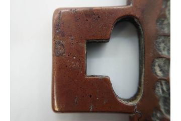 時代武具　素銅　金象嵌　十字　技巧を凝らした鍔(キリシタン、花、彫刻、刀装具、ケース付き)(R-080414)