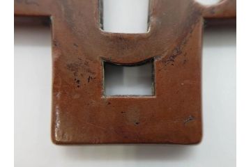時代武具　素銅　金象嵌　十字　技巧を凝らした鍔(キリシタン、花、彫刻、刀装具、ケース付き)(R-080414)