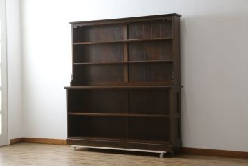 中古　美品　特注希少モデル!!　松本民芸家具　魅せる収納にもぴったりのおしゃれな大型飾り棚(食器棚、カップボード、陳列棚、収納棚、本棚、書棚、ブックシェルフ)(R-080418)