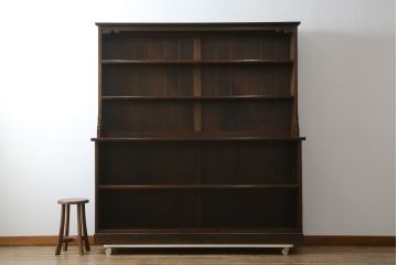 中古　美品　特注希少モデル!!　松本民芸家具　魅せる収納にもぴったりのおしゃれな大型飾り棚(食器棚、カップボード、陳列棚、収納棚、本棚、書棚、ブックシェルフ)(R-080418)