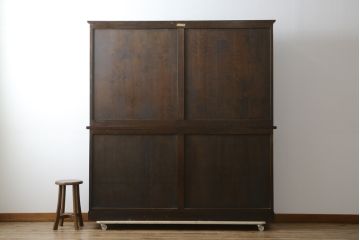 中古　美品　特注希少モデル!!　松本民芸家具　魅せる収納にもぴったりのおしゃれな大型飾り棚(食器棚、カップボード、陳列棚、収納棚、本棚、書棚、ブックシェルフ)(R-080418)