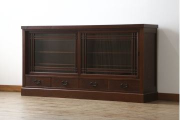 中古　美品!!　国産職人手造り　タモ材　桐(キリ)材　風雅　和洋どちらの空間にも馴染みやすい上質な作りの水屋箪笥サイドボード(収納棚、戸棚、サイドキャビネット、食器棚)(R-080419)