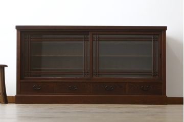 中古　美品!!　国産職人手造り　タモ材　桐(キリ)材　風雅　和洋どちらの空間にも馴染みやすい上質な作りの水屋箪笥サイドボード(収納棚、戸棚、サイドキャビネット、食器棚)(R-080419)