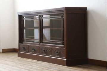 中古　美品!!　国産職人手造り　タモ材　桐(キリ)材　風雅　和洋どちらの空間にも馴染みやすい上質な作りの水屋箪笥サイドボード(収納棚、戸棚、サイドキャビネット、食器棚)(R-080419)