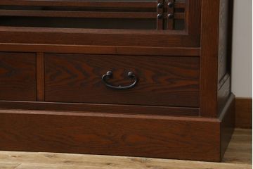 中古　美品!!　国産職人手造り　タモ材　桐(キリ)材　風雅　和洋どちらの空間にも馴染みやすい上質な作りの水屋箪笥サイドボード(収納棚、戸棚、サイドキャビネット、食器棚)(R-080419)