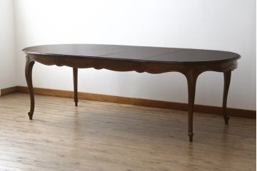 中古　DREXEL HERITAGE(ドレクセルヘリテイジ)　Touraine(ツーレイン)　滑らかな曲線が優雅な印象のダイニングテーブル(エクステンションテーブル、食卓、4人掛け、6人掛け、8人掛け、オーバル型)(定価約80万円)(R-080420)