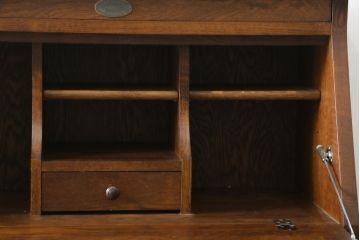 中古　美品　えぞ民芸家具製作所　インテリアえぞ(EZO)　ナラ材　グレースシリーズ　クラシカルで落ち着いた雰囲気が魅力的なライティングビューロー85(簿記机、ワークデスク、在宅用、在宅ワーク用、サイドキャビネット)(定価約236000円)(R-080422)