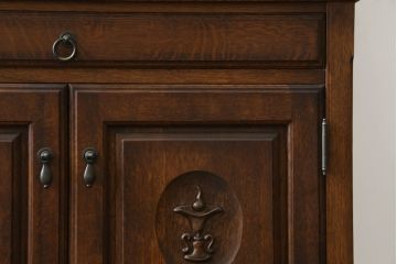 中古　美品　えぞ民芸家具製作所　インテリアえぞ(EZO)　ナラ材　グレースシリーズ　クラシカルで落ち着いた雰囲気が魅力的なライティングビューロー85(簿記机、ワークデスク、在宅用、在宅ワーク用、サイドキャビネット)(定価約236000円)(R-080422)