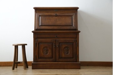 中古　美品　えぞ民芸家具製作所　インテリアえぞ(EZO)　ナラ材　グレースシリーズ　クラシカルで落ち着いた雰囲気が魅力的なライティングビューロー85　定価約236000円相当　(R-080422)