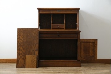 中古　美品　えぞ民芸家具製作所　インテリアえぞ(EZO)　ナラ材　グレースシリーズ　クラシカルで落ち着いた雰囲気が魅力的なライティングビューロー85　定価約236000円相当　(R-080422)