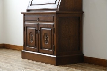 中古　美品　えぞ民芸家具製作所　インテリアえぞ(EZO)　ナラ材　グレースシリーズ　クラシカルで落ち着いた雰囲気が魅力的なライティングビューロー85　定価約236000円相当　(R-080422)