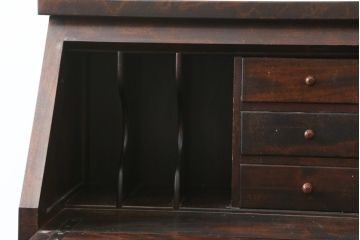 中古　美品　松本民芸家具　金具付きのデザインが目を引くクラシカルで美しいS.P型ライティングビューロー(簿記机、ワークデスク、在宅用、在宅ワーク用、サイドキャビネット)(定価約109万円)(R-080426)