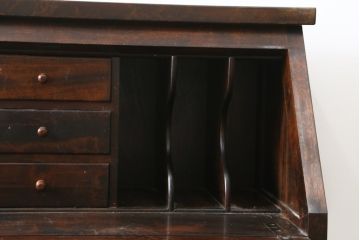 中古　美品　松本民芸家具　金具付きのデザインが目を引くクラシカルで美しいS.P型ライティングビューロー(簿記机、ワークデスク、在宅用、在宅ワーク用、サイドキャビネット)(定価約109万円)(R-080426)
