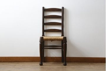 和製ビンテージ　松本民芸家具　ラダーバックがお洒落なラッシチェア(ダイニングチェア、椅子、イス、ヴィンテージ)(R-080427)