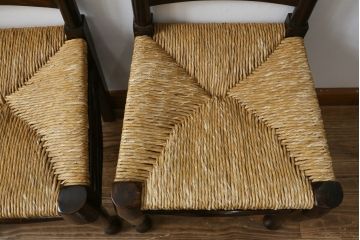 和製ビンテージ　松本民芸家具　ラダーバックがお洒落なラッシチェア2脚セット(ダイニングチェア、椅子、イス、ヴィンテージ、バラ売り可能)(R-080428)